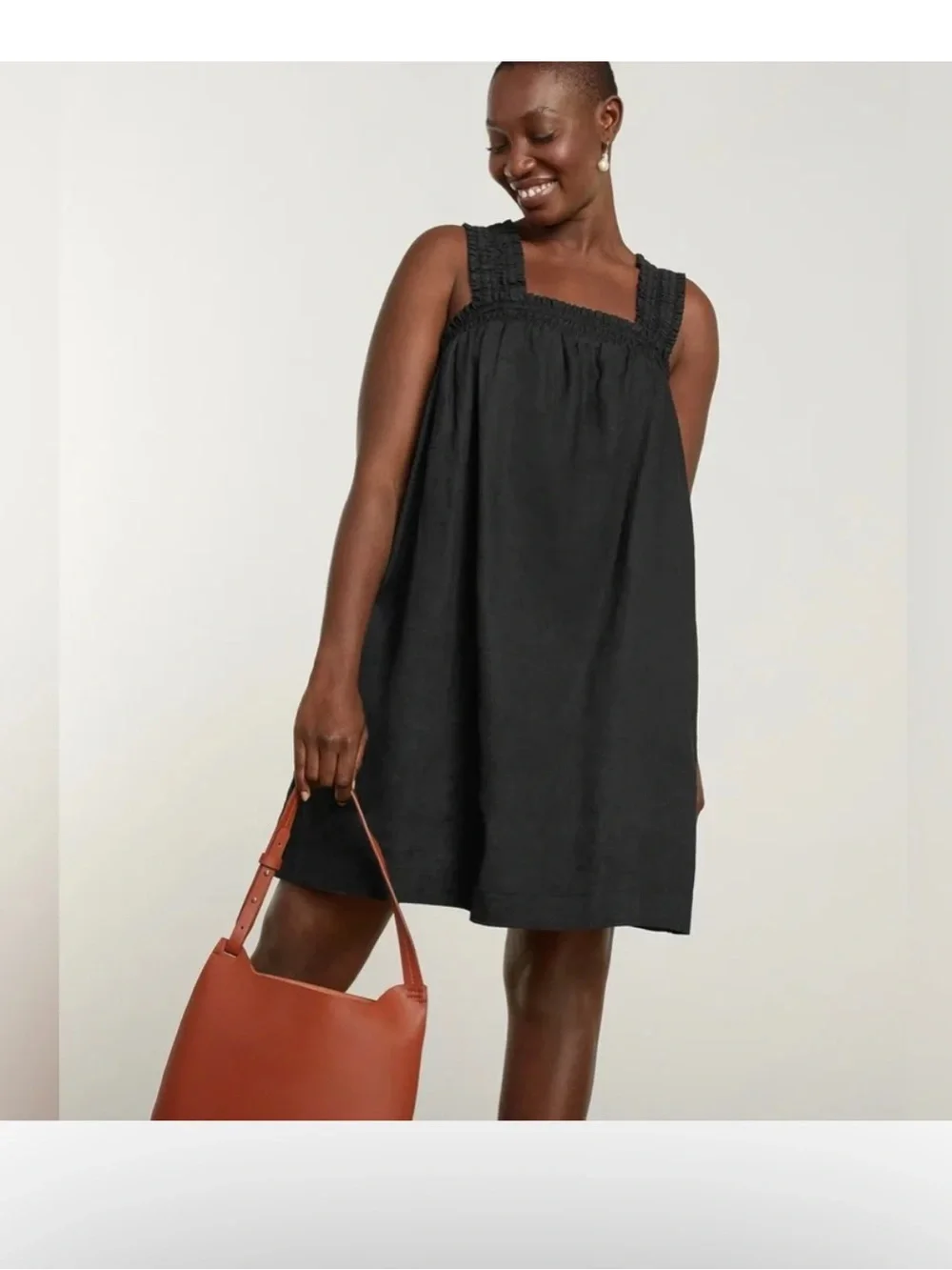 Everlane The Smocked Linen Dress in‎ Black Size: XS